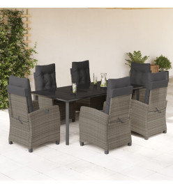 Ensemble à manger de jardin et coussins 7 pcs gris rotin