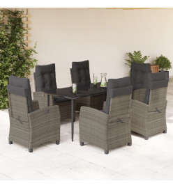 Ensemble à manger de jardin et coussins 7 pcs gris rotin