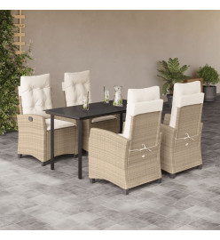 Ensemble à manger de jardin avec coussins 5pcs Beige poly rotin