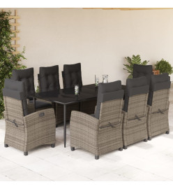 Ensemble à manger de jardin 9 pcs coussins gris résine tressée