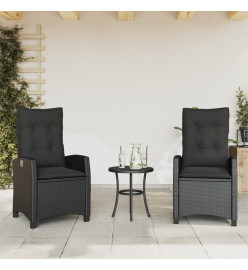 Chaises inclinables de jardin lot de 2 et coussins noir rotin