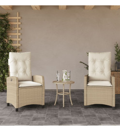 Chaises inclinables de jardin lot de 2 et coussins beige rotin