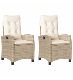 Chaises inclinables de jardin lot de 2 et coussins beige rotin