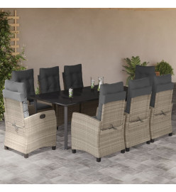 Ensemble à manger de jardin et coussins 9 pcs gris clair rotin