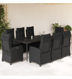 Ensemble à manger de jardin 9pcs coussins noir résine tressée