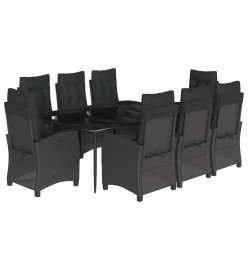 Ensemble à manger de jardin 9pcs coussins noir résine tressée