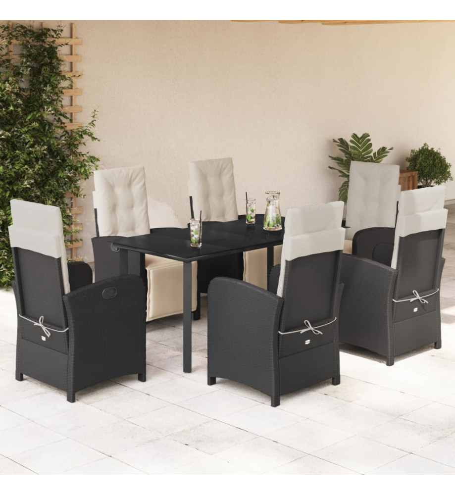 Ensemble à manger de jardin coussins 7pcs Noir Résine tressée Ensemble à manger de jardin coussins 7pcs Noir Résine tressée