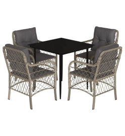 Ensemble à manger de jardin et coussins 5 pcs gris clair rotin