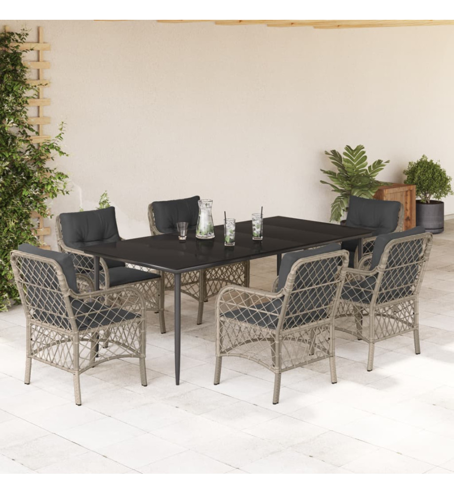 Ensemble à manger de jardin et coussins 7 pcs gris clair rotin Ensemble à manger de jardin et coussins 7 pcs gris clair rotin