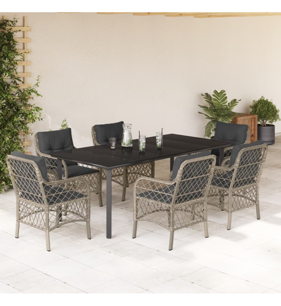 Ensemble à manger de jardin et coussins 7 pcs gris clair rotin Ensemble à manger de jardin et coussins 7 pcs gris clair rotin