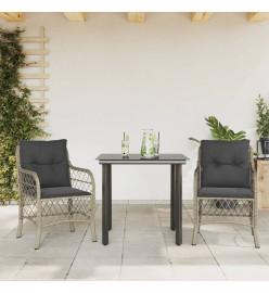 Ensemble de bistro 3 pcs et coussins gris clair résine tressée