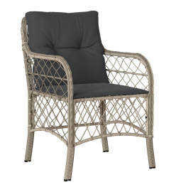 Ensemble de bistro 3 pcs et coussins gris clair résine tressée