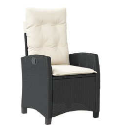 Chaise inclinable de jardin avec coussins noir résine tressée