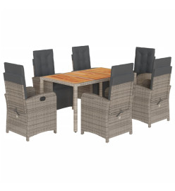 Ensemble à manger de jardin et coussins 7 pcs gris rotin