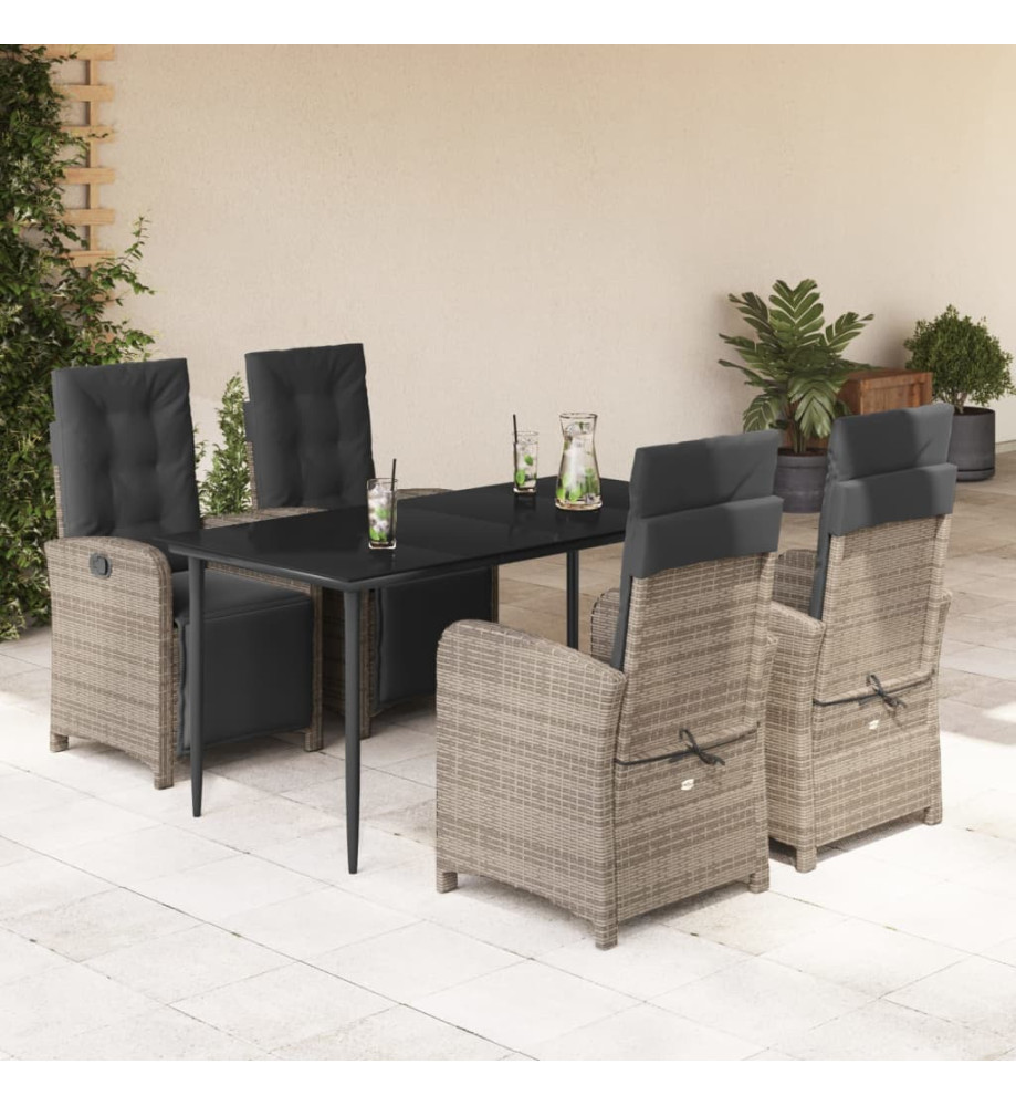 Ensemble à manger de jardin 5 pcs coussins gris résine tressée Ensemble à manger de jardin 5 pcs coussins gris résine tressée