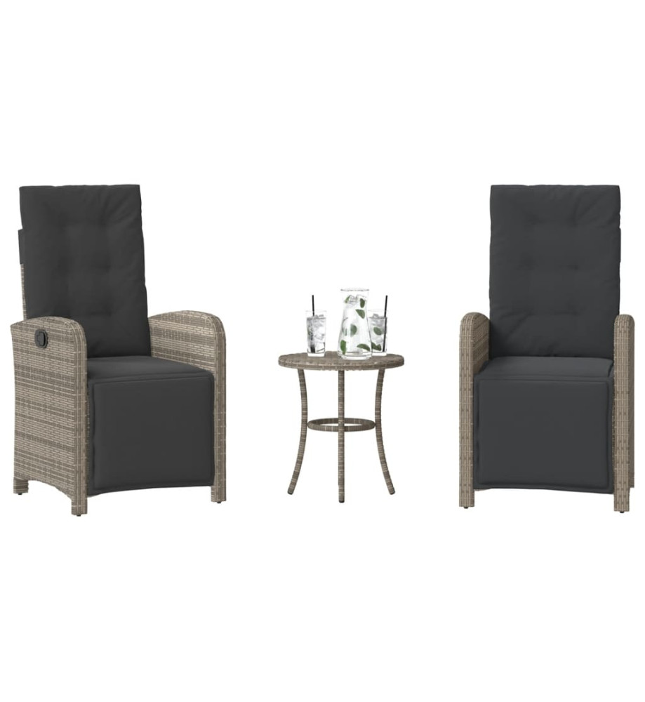 Ensemble de bistro 3 pcs avec coussins gris résine tressée Ensemble de bistro 3 pcs avec coussins gris résine tressée