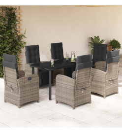 Ensemble à manger de jardin et coussins 7 pcs gris rotin