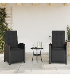 Ensemble de bistro 3 pcs avec coussins noir résine tressée