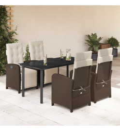 Ensemble à manger de jardin 5 pcs et coussins marron poly rotin