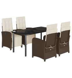 Ensemble à manger de jardin 5 pcs et coussins marron poly rotin