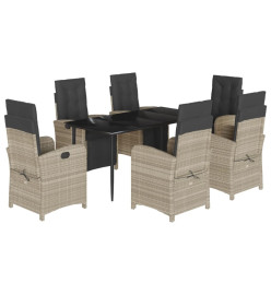 Ensemble à manger de jardin et coussins 7 pcs gris clair rotin
