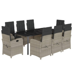 Ensemble à manger de jardin et coussins 9 pcs gris clair rotin