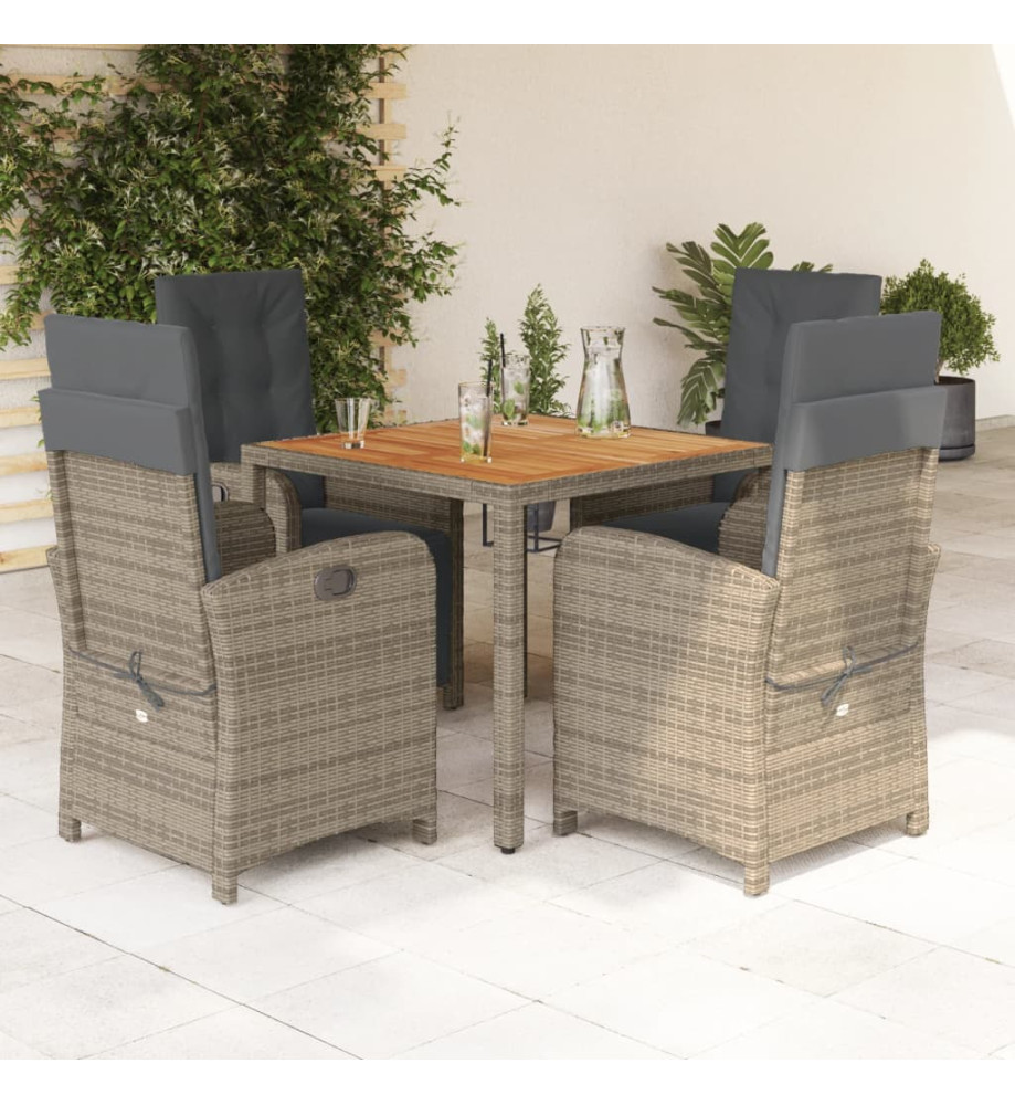 Ensemble à manger de jardin 5 pcs coussins gris résine tressée Ensemble à manger de jardin 5 pcs coussins gris résine tressée