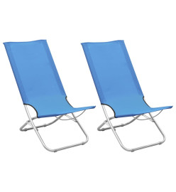 Chaises de plage pliables 2 pcs Bleu Tissu