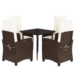 Ensemble à manger de jardin 5 pcs et coussins marron poly rotin