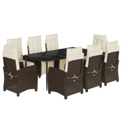 Ensemble à manger de jardin et coussins 9 pcs marron poly rotin