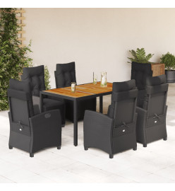 Ensemble à manger de jardin coussins 7pcs Noir Résine tressée