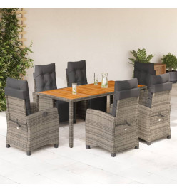 Ensemble à manger de jardin et coussins 7 pcs gris rotin
