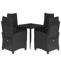 Ensemble à manger de jardin coussins 5pcs Noir Résine tressée
