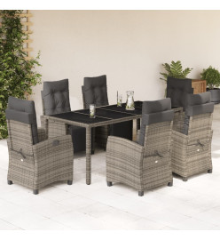Ensemble à manger de jardin et coussins 7 pcs gris rotin