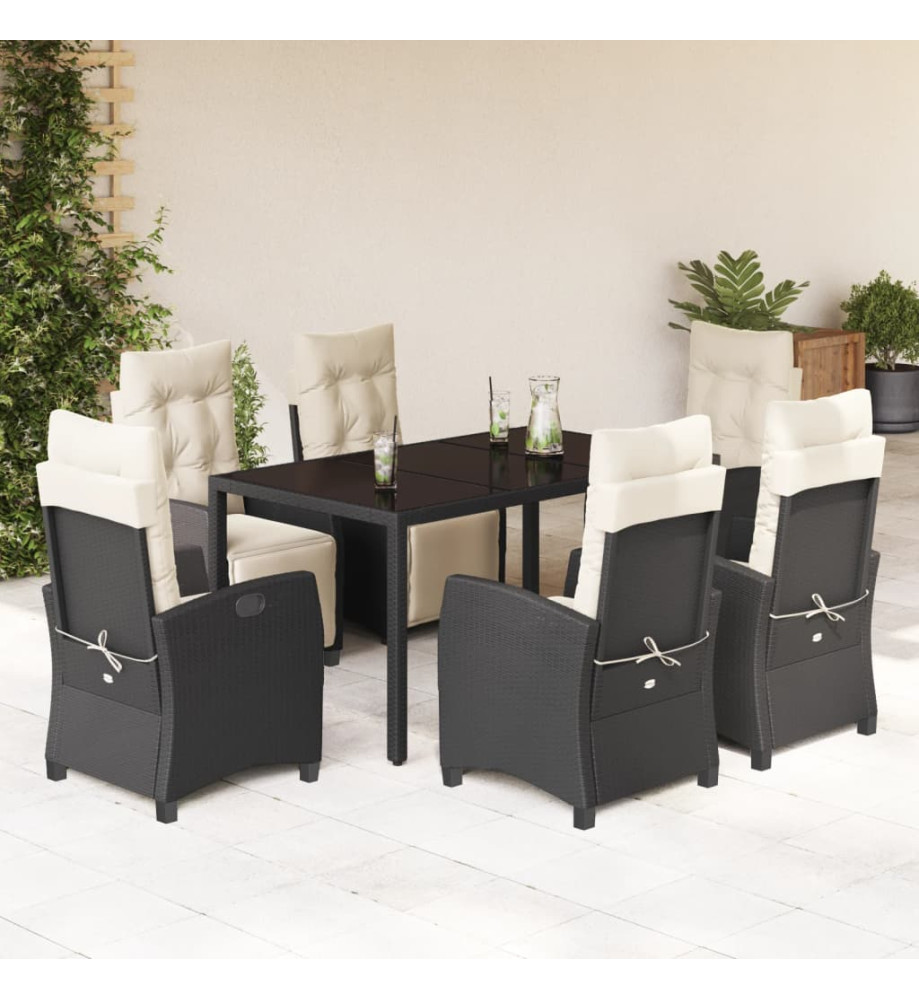 Ensemble à manger de jardin coussins 7pcs Noir Résine tressée Ensemble à manger de jardin coussins 7pcs Noir Résine tressée
