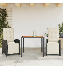 Ensemble à manger de jardin avec coussins 3 pcs Noir