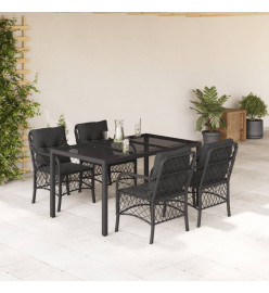 Ensemble à manger de jardin coussins 5pcs Noir Résine tressée