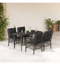 Ensemble à manger de jardin coussins 5pcs Noir Résine tressée
