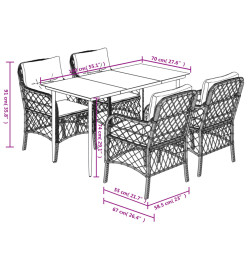 Ensemble à manger de jardin coussins 5pcs Noir Résine tressée