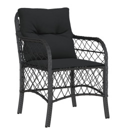 Ensemble de bistro 3 pcs avec coussins noir résine tressée