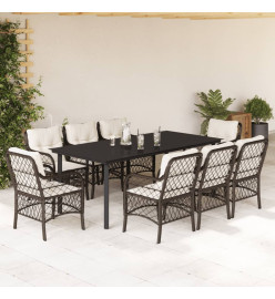 Ensemble à manger de jardin et coussins 9 pcs marron poly rotin