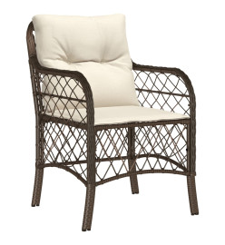 Ensemble à manger de jardin et coussins 9 pcs marron poly rotin