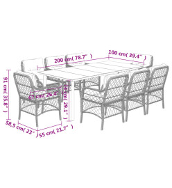 Ensemble à manger de jardin et coussins 9 pcs marron poly rotin