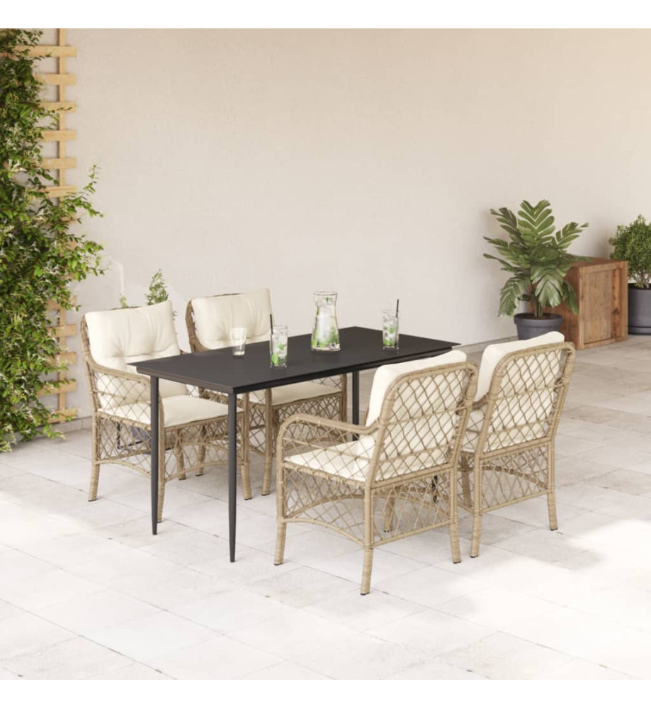 Ensemble à manger de jardin avec coussins 5pcs Beige poly rotin Ensemble à manger de jardin avec coussins 5pcs Beige poly rotin