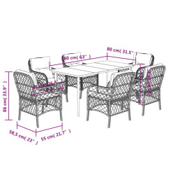 Ensemble à manger de jardin et coussins 7 pcs beige poly rotin
