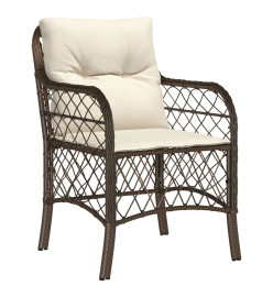 Ensemble à manger de jardin et coussins 9 pcs marron poly rotin