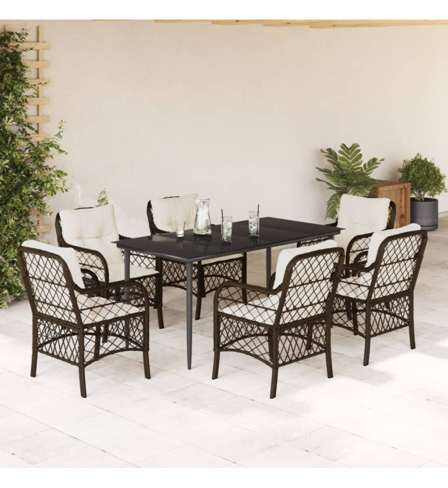 Ensemble à manger de jardin et coussins 7 pcs marron rotin Ensemble à manger de jardin et coussins 7 pcs marron rotin