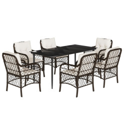 Ensemble à manger de jardin et coussins 7 pcs marron rotin