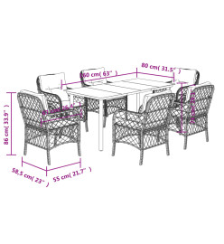 Ensemble à manger de jardin et coussins 7 pcs marron rotin