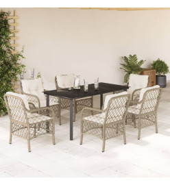Ensemble à manger de jardin et coussins 7 pcs beige poly rotin